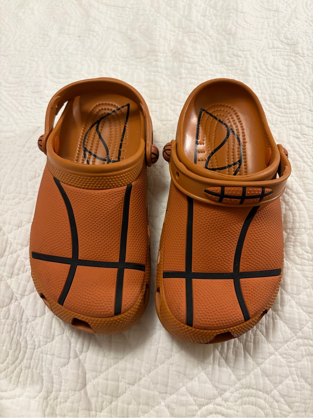 CROCS Kids Orange Basketball Print Clogs with Black Detail